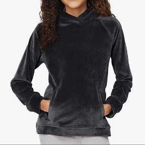 32 DEGREES YOUTH VELOUR PULLOVER HOODIE KANGAROO POCKET BLACK SIZE L 14/16
